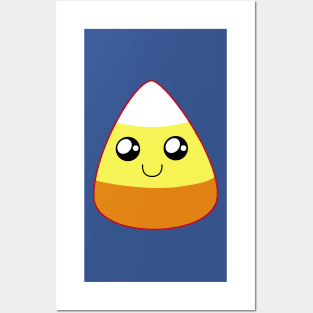 Cute Happy Candy Corn (Blue) Posters and Art